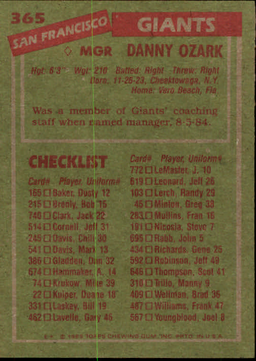 1985 Topps Baseball Card Pick (Base) 283-562 - Bild 147 von 491