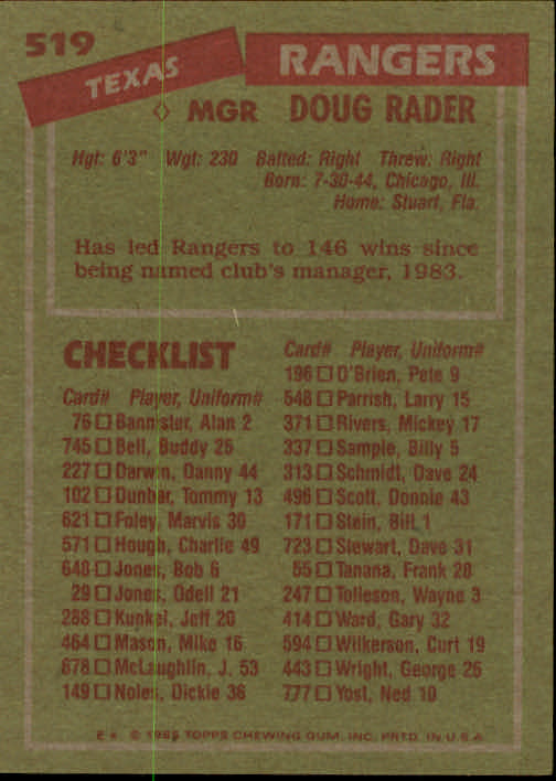 1985 Topps Baseball Card Pick (Base) 283-562 - Bild 415 von 491