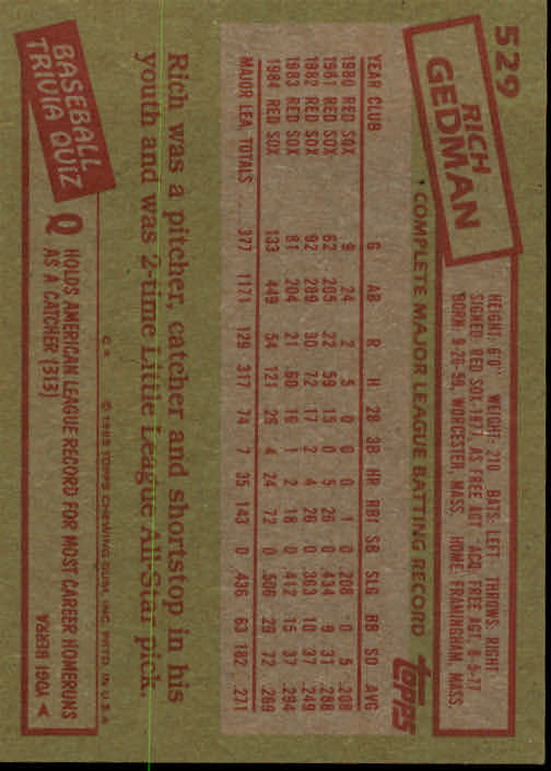 1985 Topps Baseball Card Pick (Base) 283-562 - Bild 433 von 491