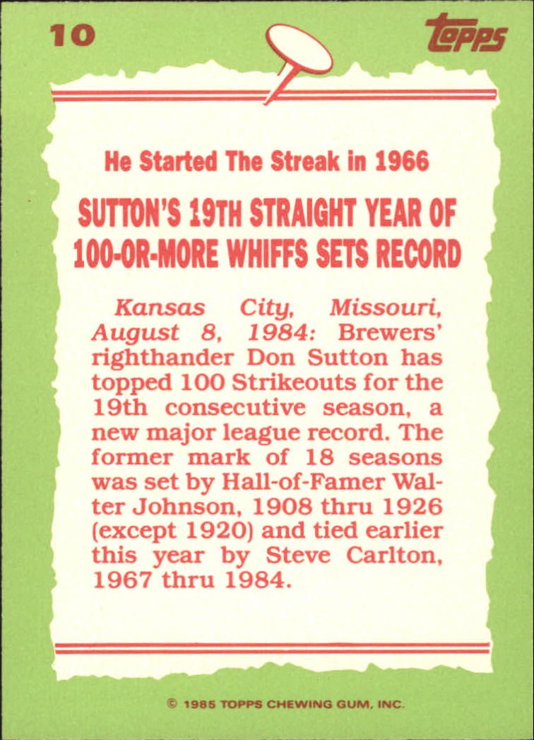 1985 Topps Tiffany #10 Don Sutton RB back image