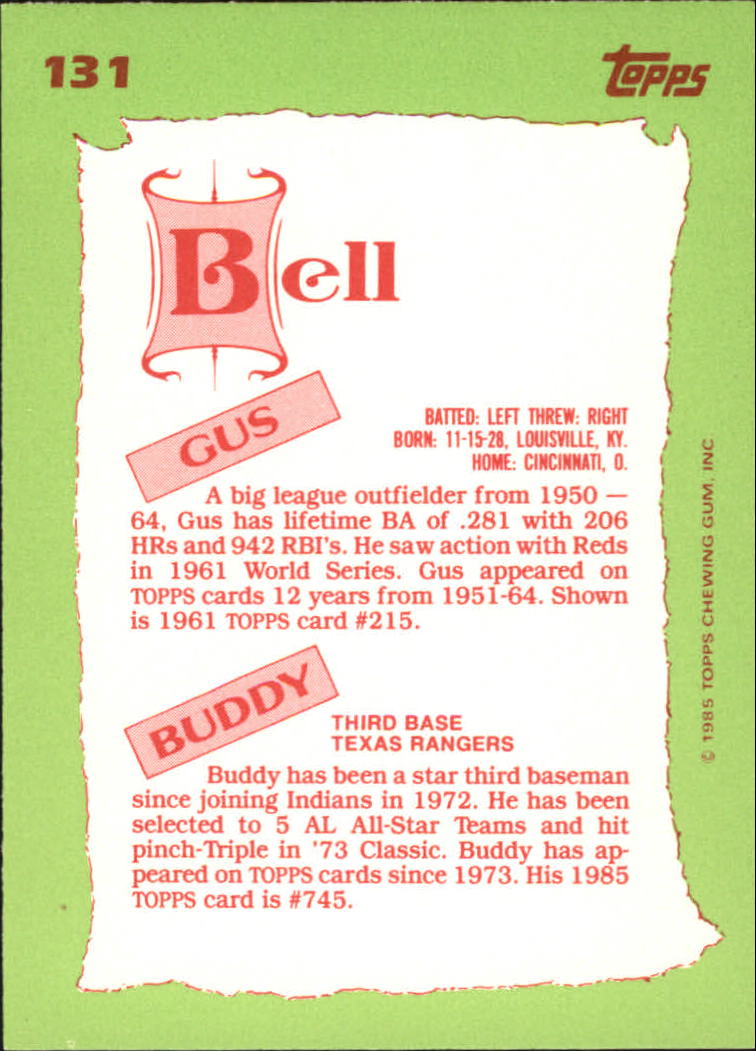 1985 Topps Tiffany #131 Buddy/Gus Bell FS back image