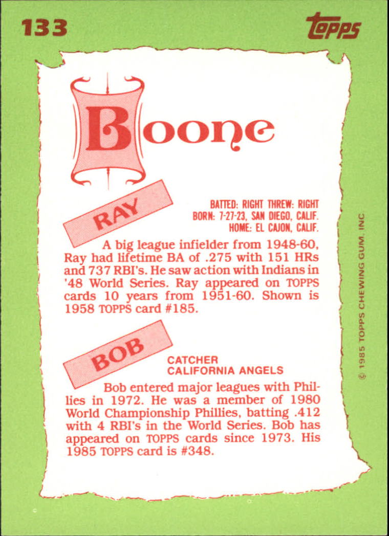 1985 Topps Tiffany #133 Bob/Ray Boone FS back image