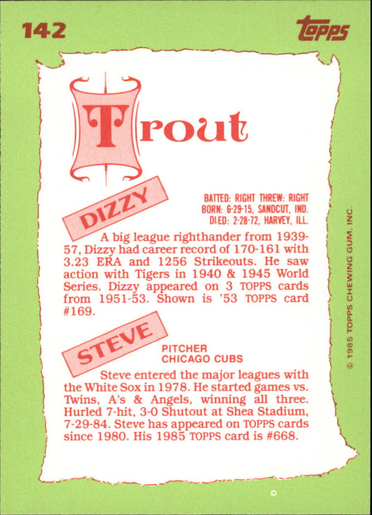 1985 Topps Tiffany #142 Steve/Dizzy Trout FS back image