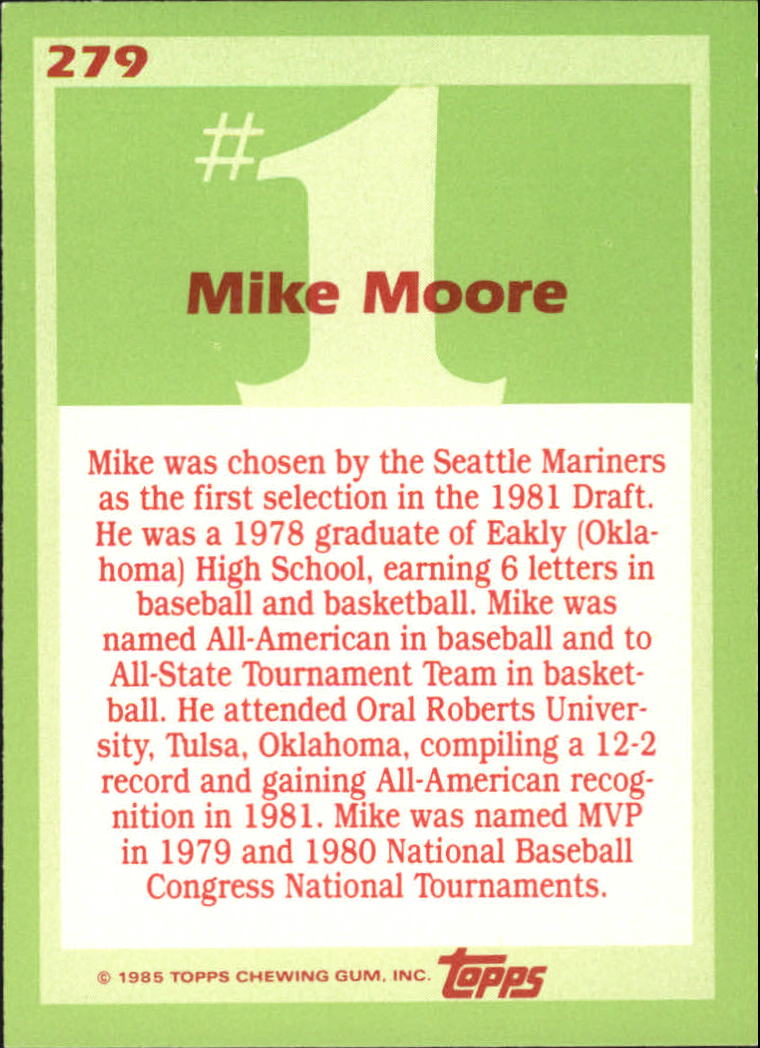 1985 Topps Tiffany #279 Mike Moore FDP81 back image
