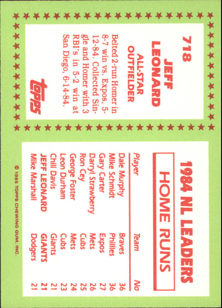 1985 Topps Tiffany #718 Jeff Leonard AS back image