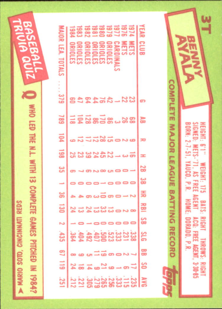 A2834- 1985 Topps Traded Tiffany BB Card #s 1-132 -You Pick- 15+ FREE US SHIP - Bild 7 von 261