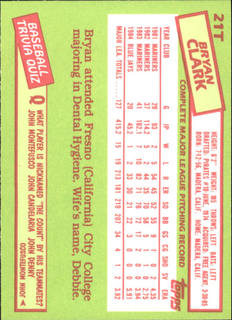 A2834- 1985 Topps Traded Tiffany BB Card #s 1-132 -You Pick- 15+ FREE US SHIP - Bild 43 von 261