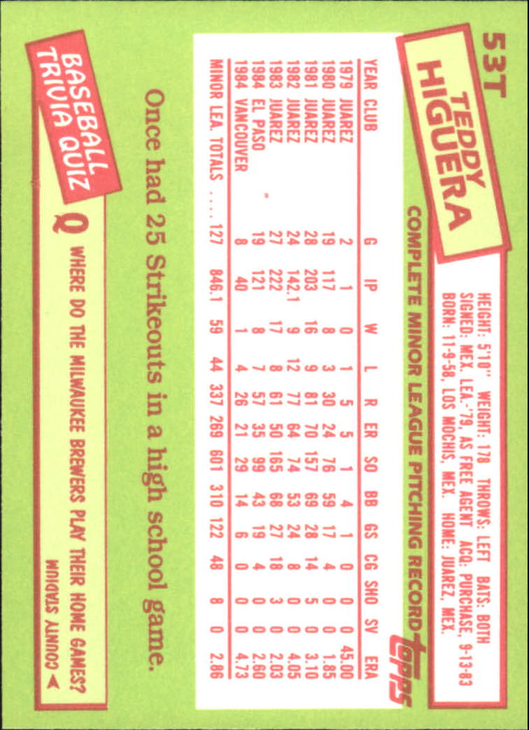 A2834- 1985 Topps Traded Tiffany BB Card #s 1-132 -You Pick- 15+ FREE US SHIP - Bild 107 von 261