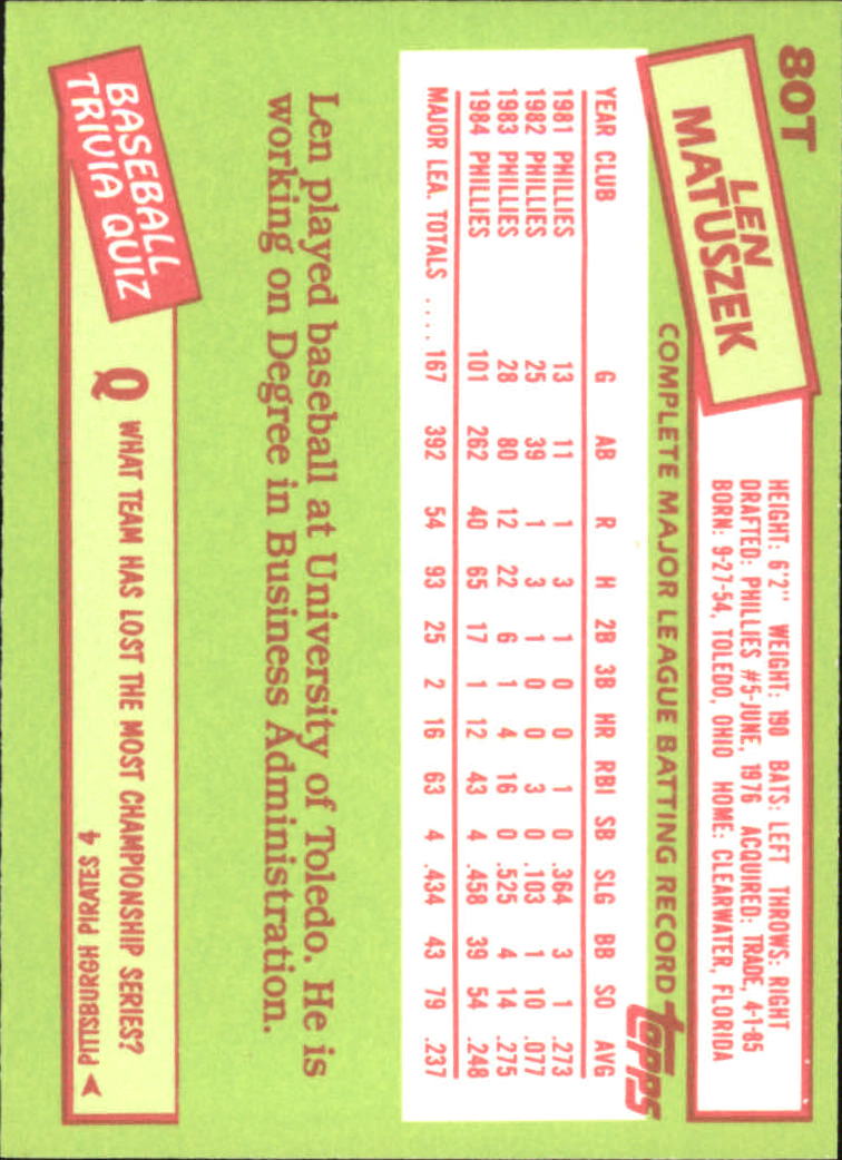 A2834- 1985 Topps Traded Tiffany BB Card #s 1-132 -You Pick- 15+ FREE US SHIP - Bild 159 von 261