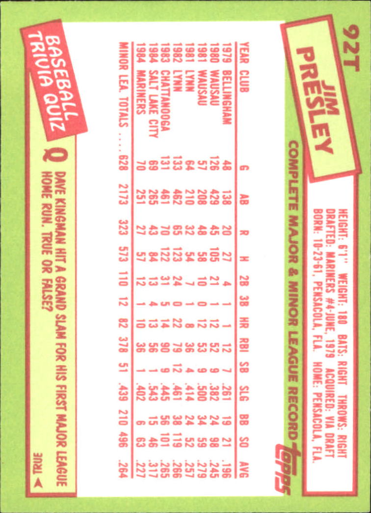 A2834- 1985 Topps Traded Tiffany BB Card #s 1-132 -You Pick- 15+ FREE US SHIP - Bild 181 von 261