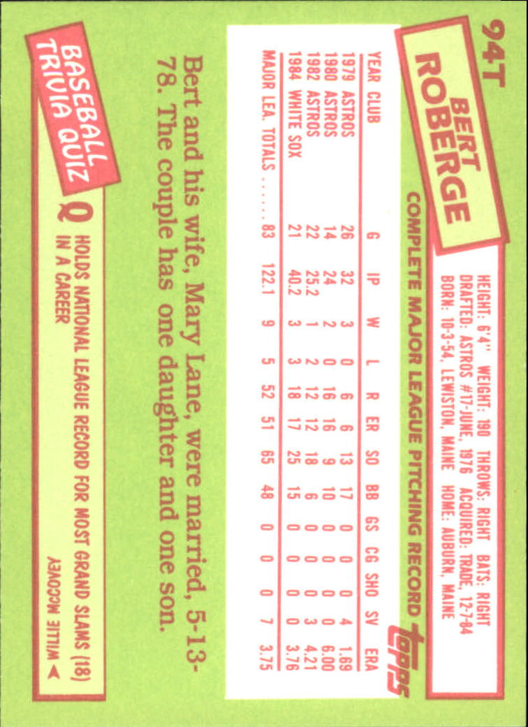 A2834- 1985 Topps Traded Tiffany BB Card #s 1-132 -You Pick- 15+ FREE US SHIP - Bild 185 von 261