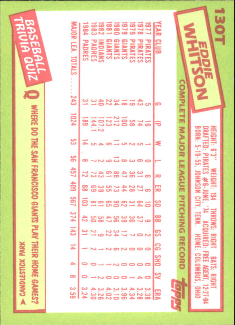 A2834- 1985 Topps Traded Tiffany BB Card #s 1-132 -You Pick- 15+ FREE US SHIP - Bild 257 von 261