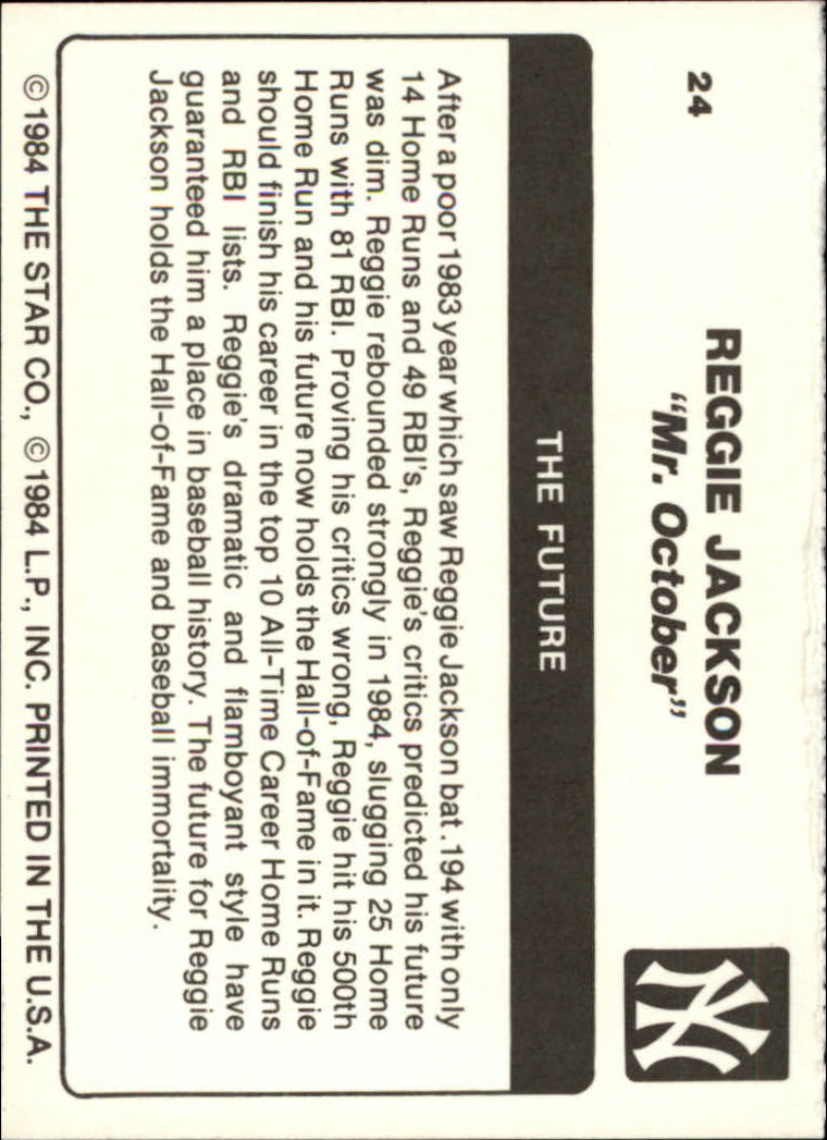 1985 Star Reggie Jackson #24 Reggie Jackson/The Future back image