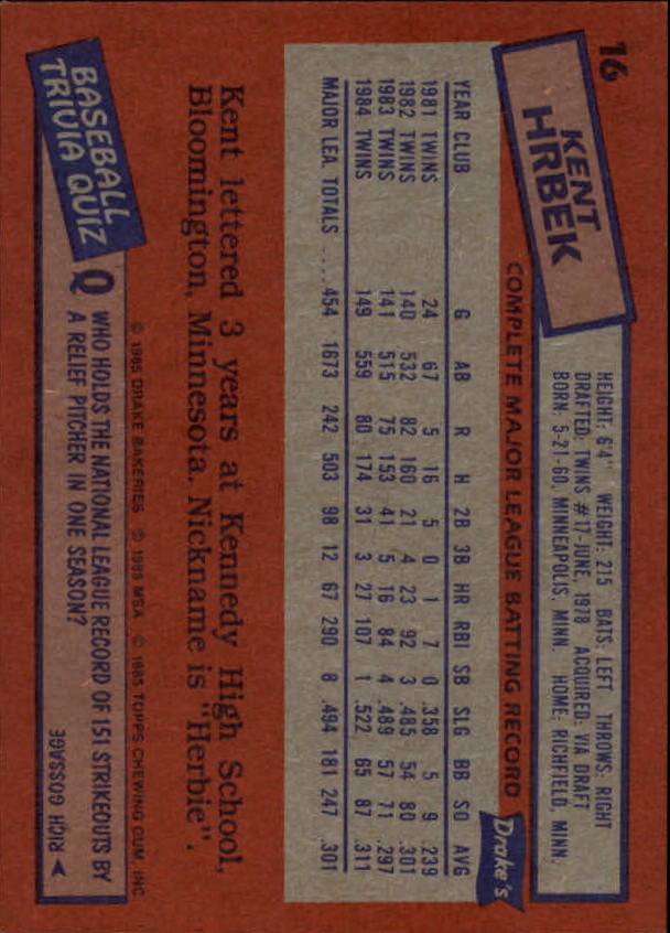 B5832- 1985 Drake's Baseball Card #s 1-44 -You Pick- 15+ FREE US SHIP