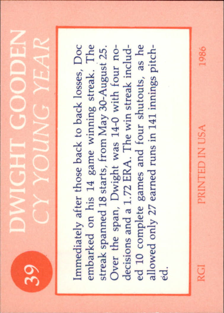 1985-86 Galasso Gooden #39 Dwight Gooden/Horizontal, Nike Poster shot back image