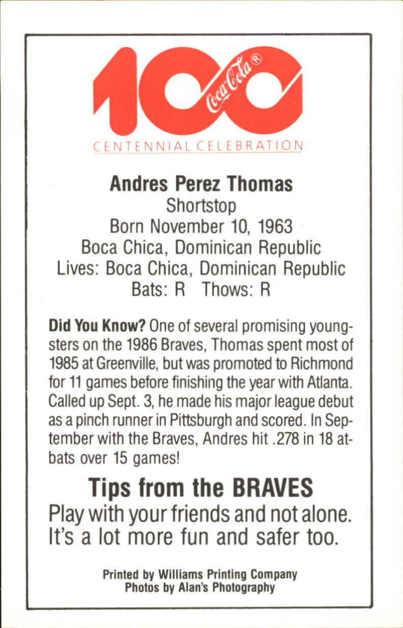 1986 Braves Police #14 Andres Thomas back image