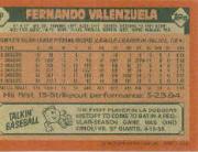 1986 Topps Wax Box Cards #P Fernando Valenzuela back image