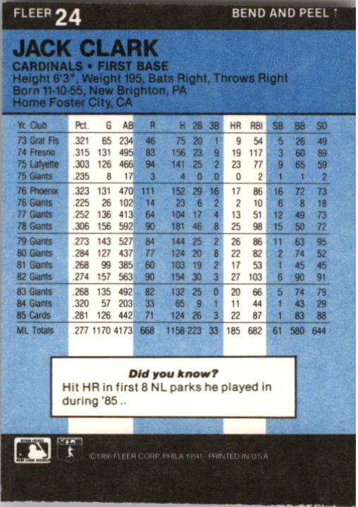 1986 Fleer Star Stickers Baseball - Picture 49 of 265