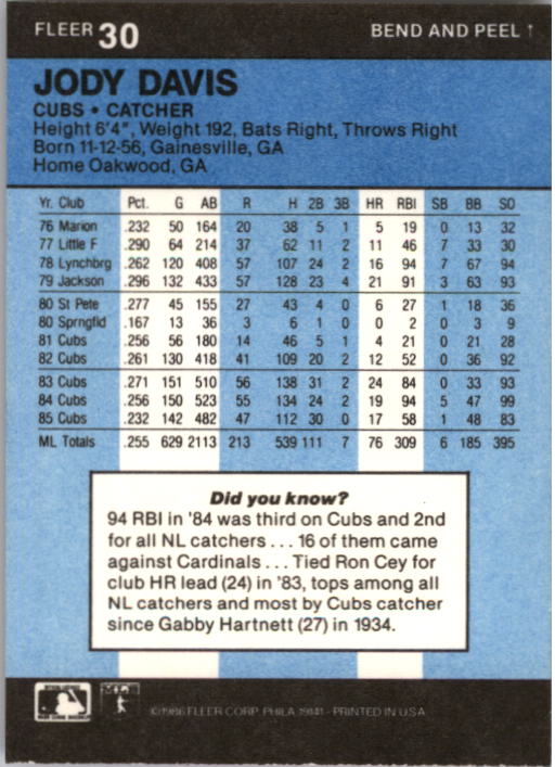 1986 Fleer Star Stickers Baseball - Picture 61 of 265