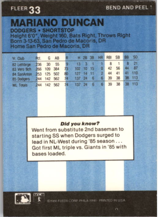 1986 Fleer Star Stickers Baseball - Picture 67 of 265