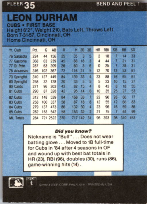1986 Fleer Star Stickers Baseball - Picture 71 of 265