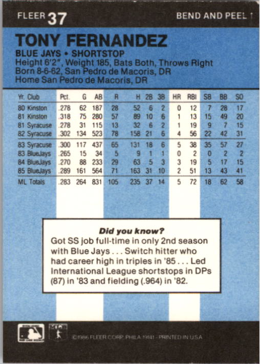 1986 Fleer Star Stickers Baseball - Picture 75 of 265
