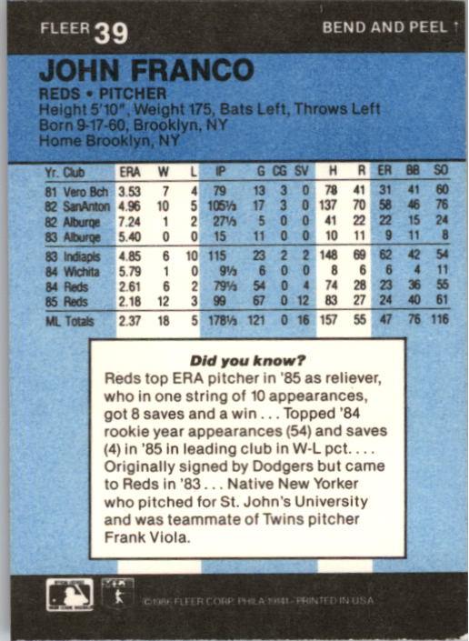 1986 Fleer Star Stickers Baseball - Picture 79 of 265