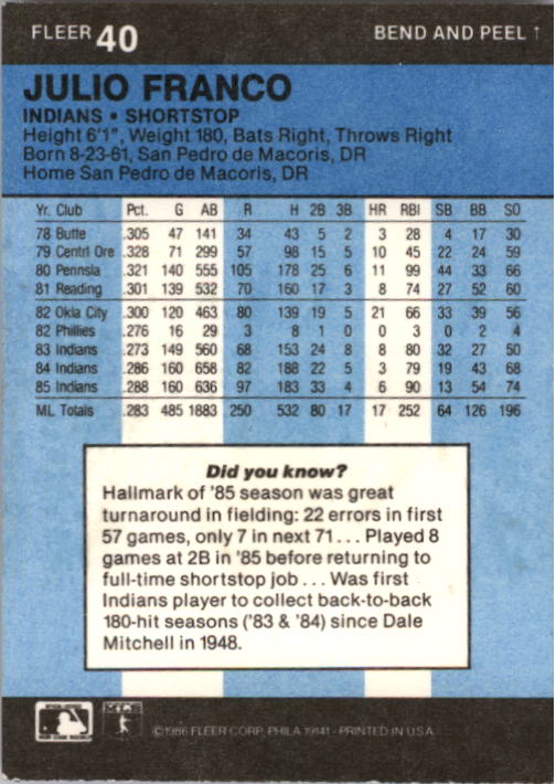 1986 Fleer Star Stickers Baseball - Picture 81 of 265