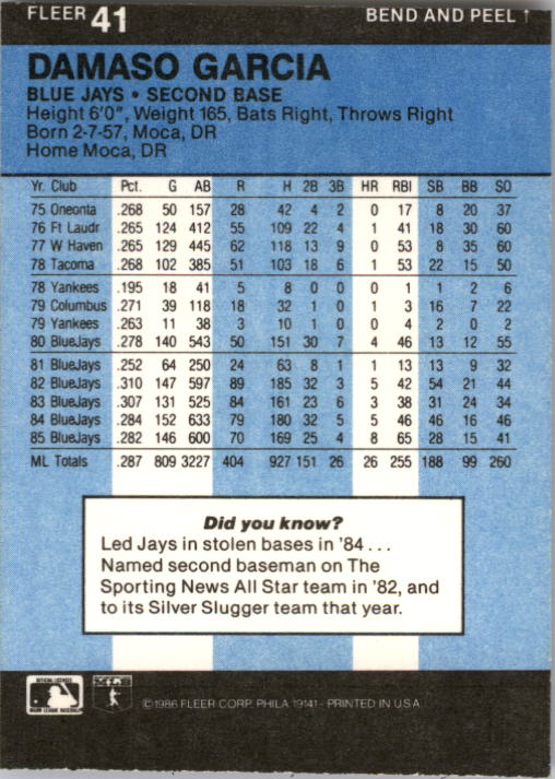 1986 Fleer Star Stickers Baseball - Picture 83 of 265