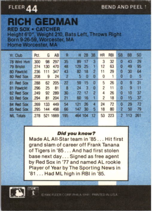 1986 Fleer Star Stickers Baseball - Picture 89 of 265