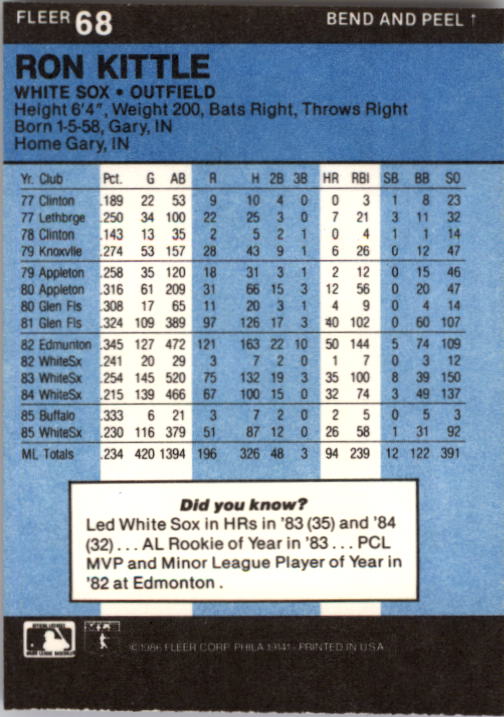1986 Fleer Star Stickers Baseball - Picture 137 of 265