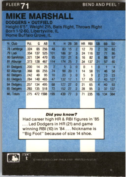 1986 Fleer Star Stickers Baseball - Picture 143 of 265