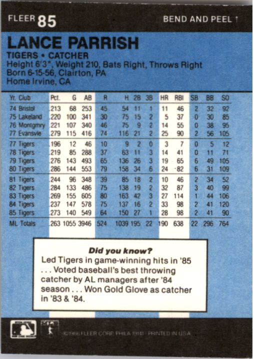 1986 Fleer Star Stickers Baseball - Picture 171 of 265