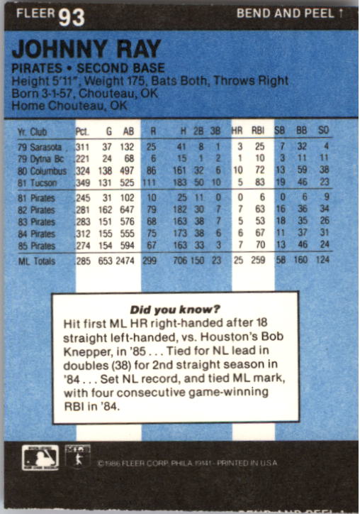 1986 Fleer Star Stickers Baseball - Picture 187 of 265