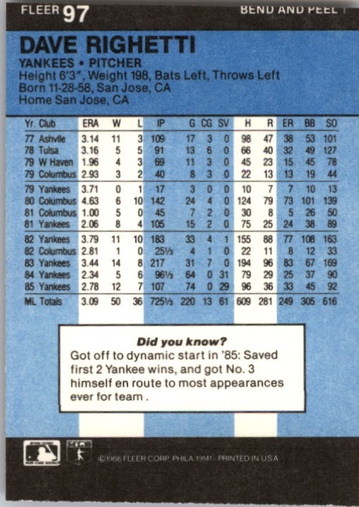1986 Fleer Star Stickers Baseball - Picture 195 of 265