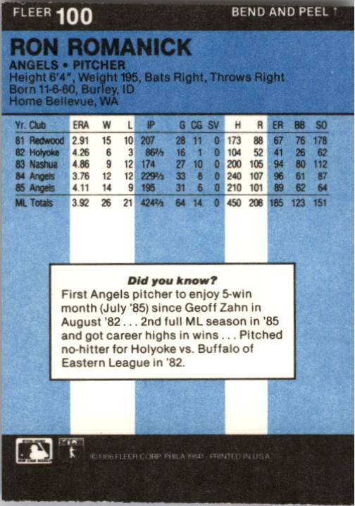 1986 Fleer Star Stickers Baseball - Picture 201 of 265