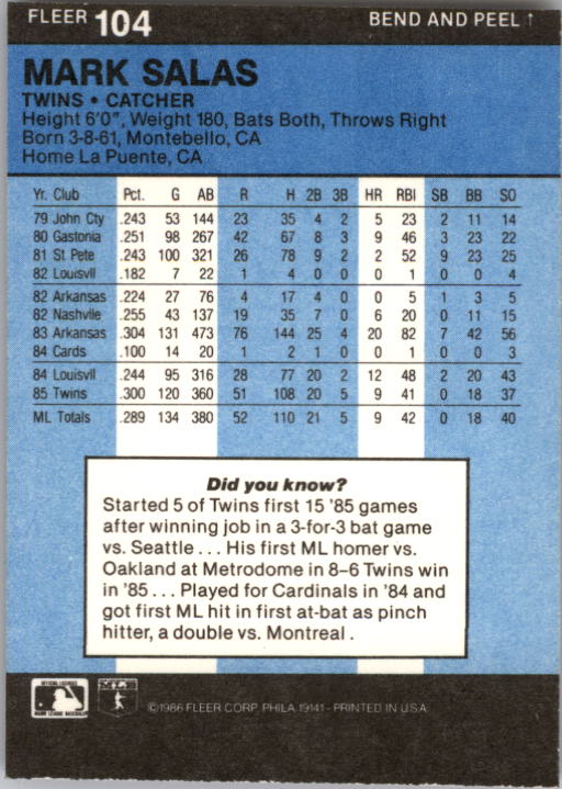 1986 Fleer Star Stickers Baseball - Picture 209 of 265