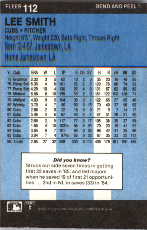 1986 Fleer Star Stickers Baseball - Picture 225 of 265