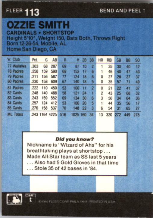 1986 Fleer Star Stickers Baseball - Picture 227 of 265