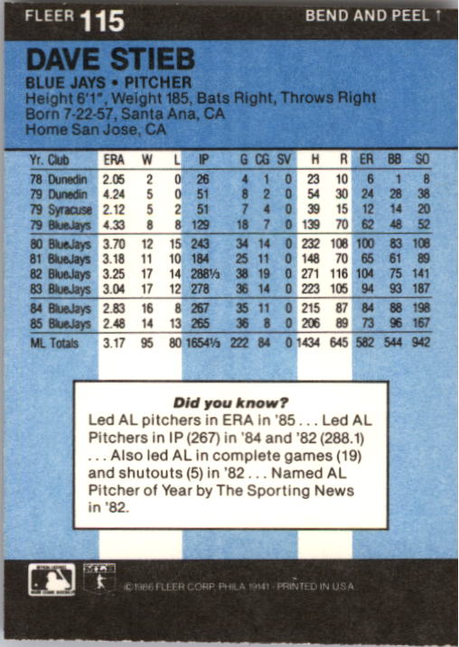 1986 Fleer Star Stickers Baseball - Picture 231 of 265
