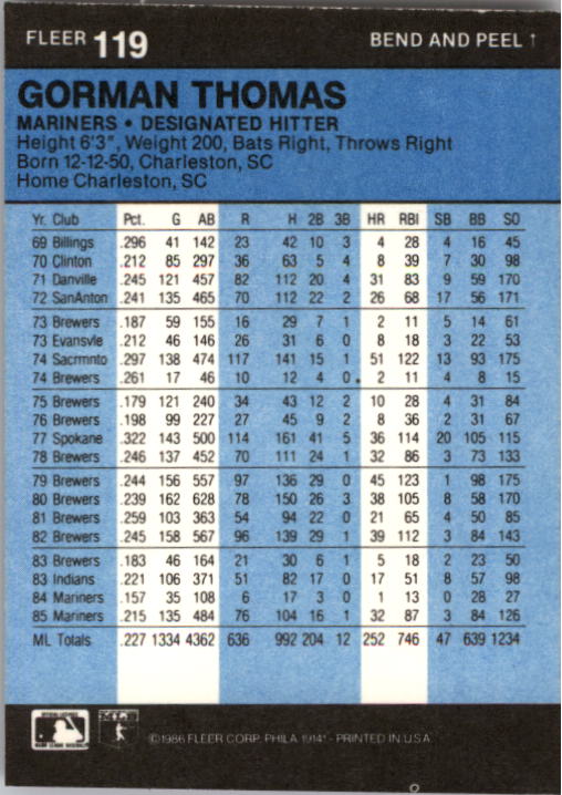 1986 Fleer Star Stickers Baseball - Picture 239 of 265
