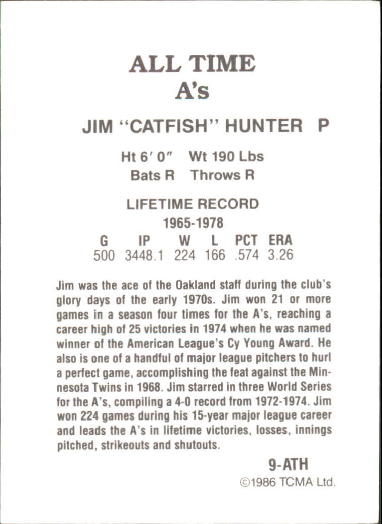 1986 A's Greats TCMA #9 Jim Catfish Hunter back image