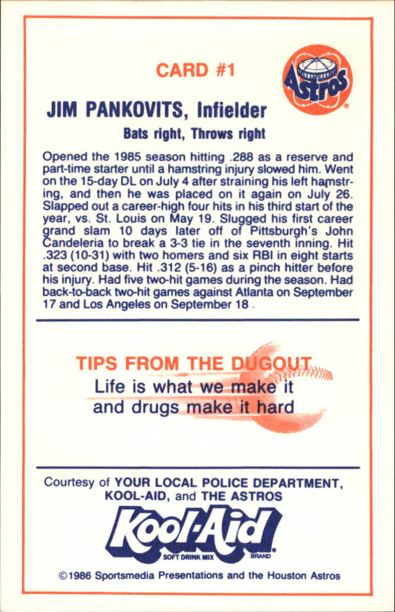 1986 Astros Police #1 Jim Pankovits back image
