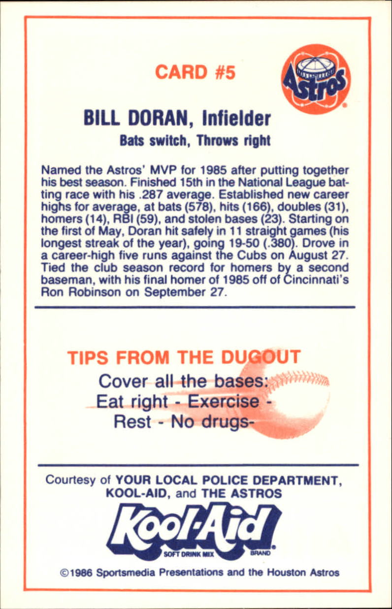 1986 Astros Police #5 Bill Doran - . Oversized. - NM-MT - Burbank  Sportscards