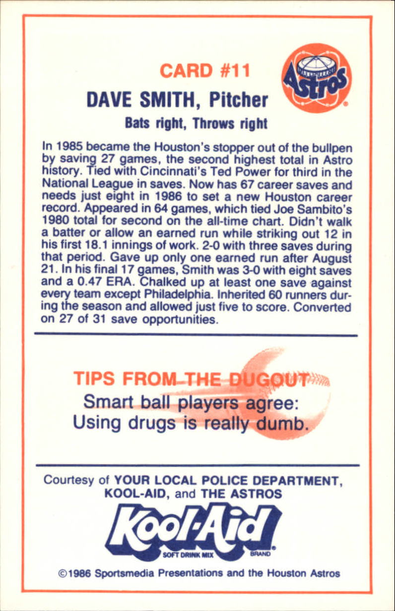 1986 Astros Police #11 Dave Smith back image