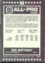 1986 Burger King All-Pro #19 Don Mattingly back image