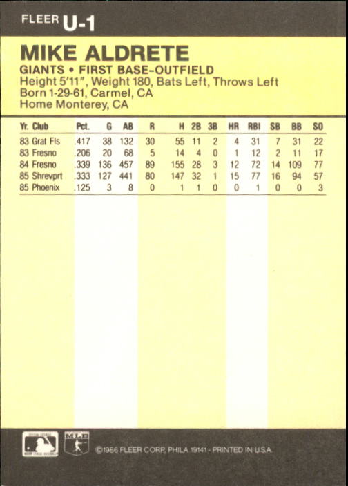 1986 Fleer Update Baseball "Main Set" Cards #U1 to #U132 - Picture 3 of 265