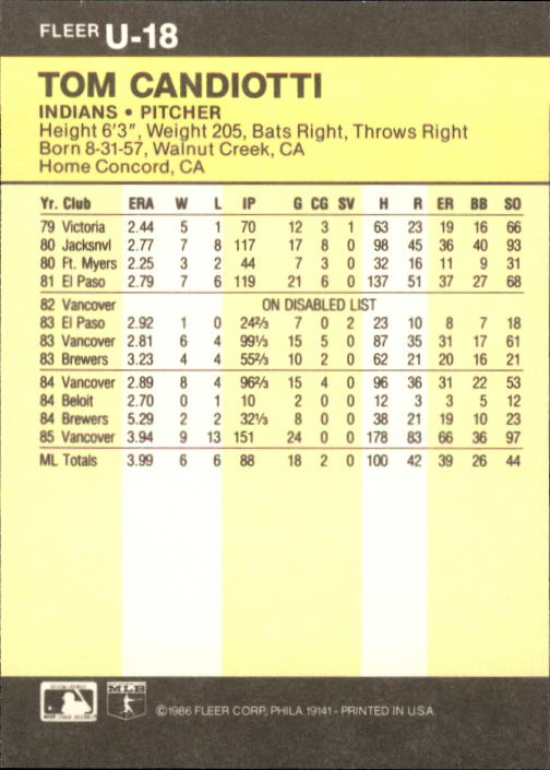 1986 Fleer Update Baseball "Main Set" Cards #U1 to #U132 - Picture 37 of 265