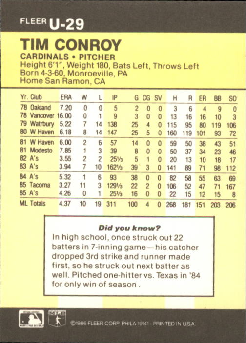 1986 Fleer Update Baseball "Main Set" Cards #U1 to #U132 - Picture 59 of 265