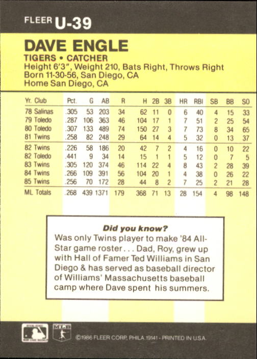 1986 Fleer Update Baseball "Main Set" Cards #U1 to #U132 - Picture 79 of 265